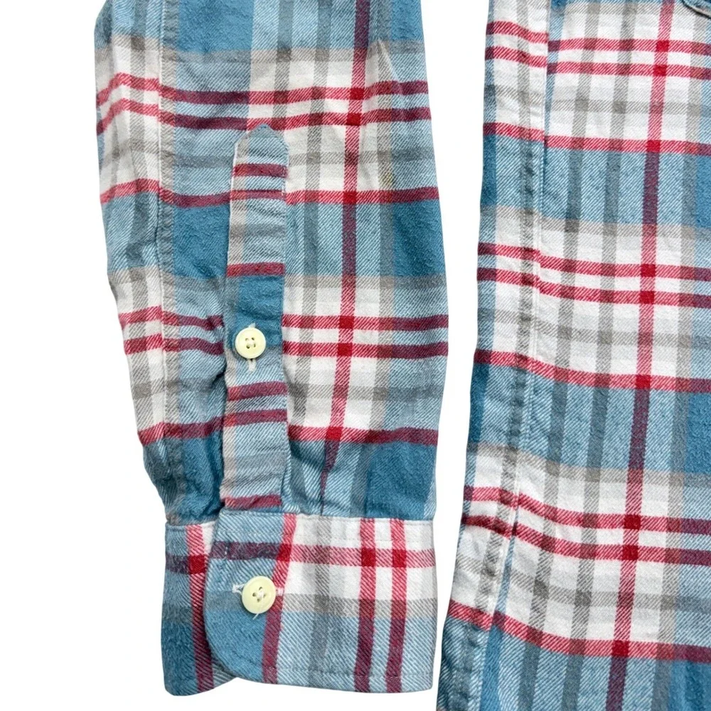 J. Crew Slim Plaid Flannel Button Down Shirt Mens Medium Blue Red